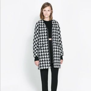 Zara Collarless Houndstooth Wool Coat